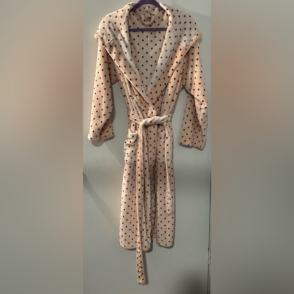 Plush Polka Dot Hooded Robe - Cream with Black Dots Size 2XL-3XL, 18-22